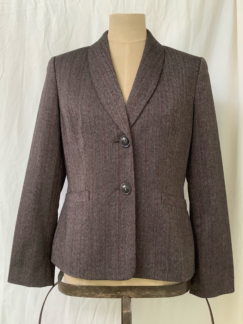 Kasper Separates Blazer Jacket-Brown Tweed with Red Pinstripes-Classic Style-8P